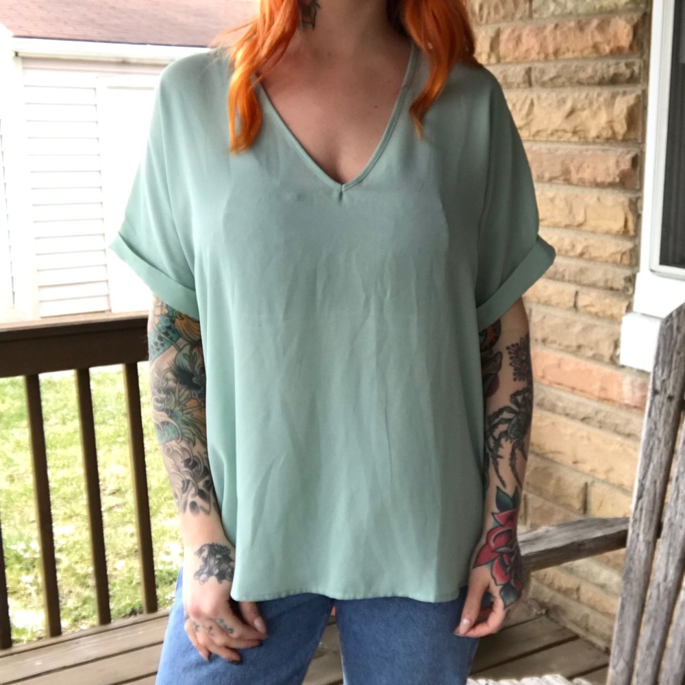 Satin mint green top